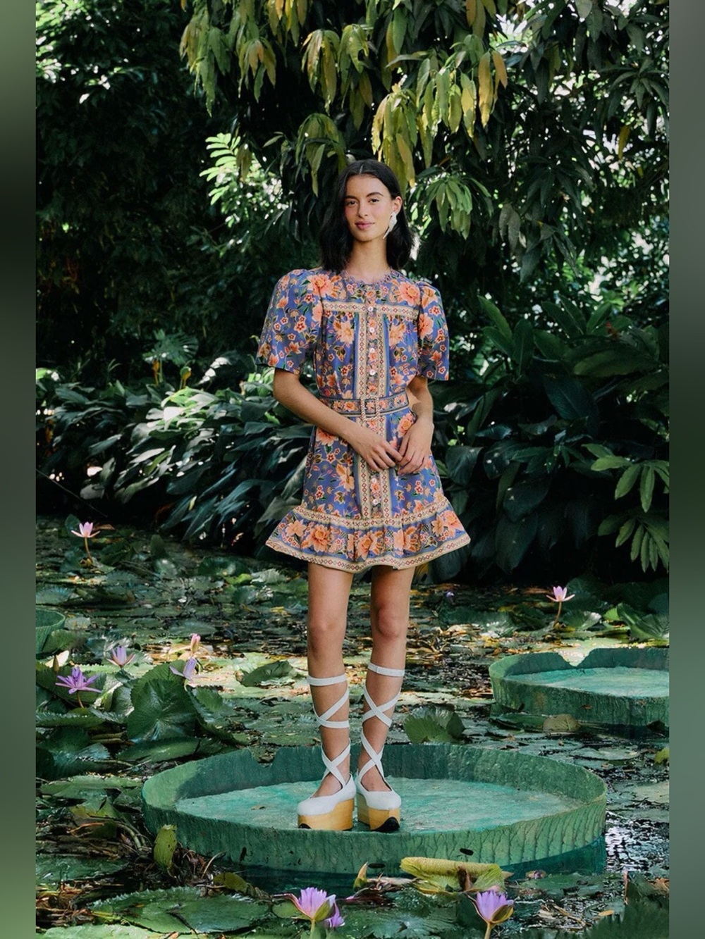 FARM Rio Dusty Blue Floral Mini Dress with Pink and Green Details - Picture 2 of 11